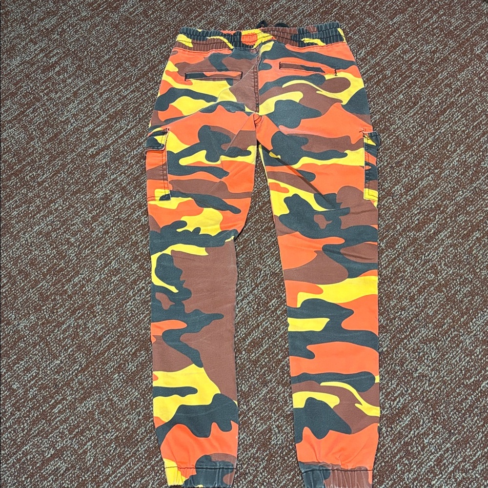 Vintage Y2K camo print slim joggers women’s elastic waist cargo pants orange - Picture 4 of 13